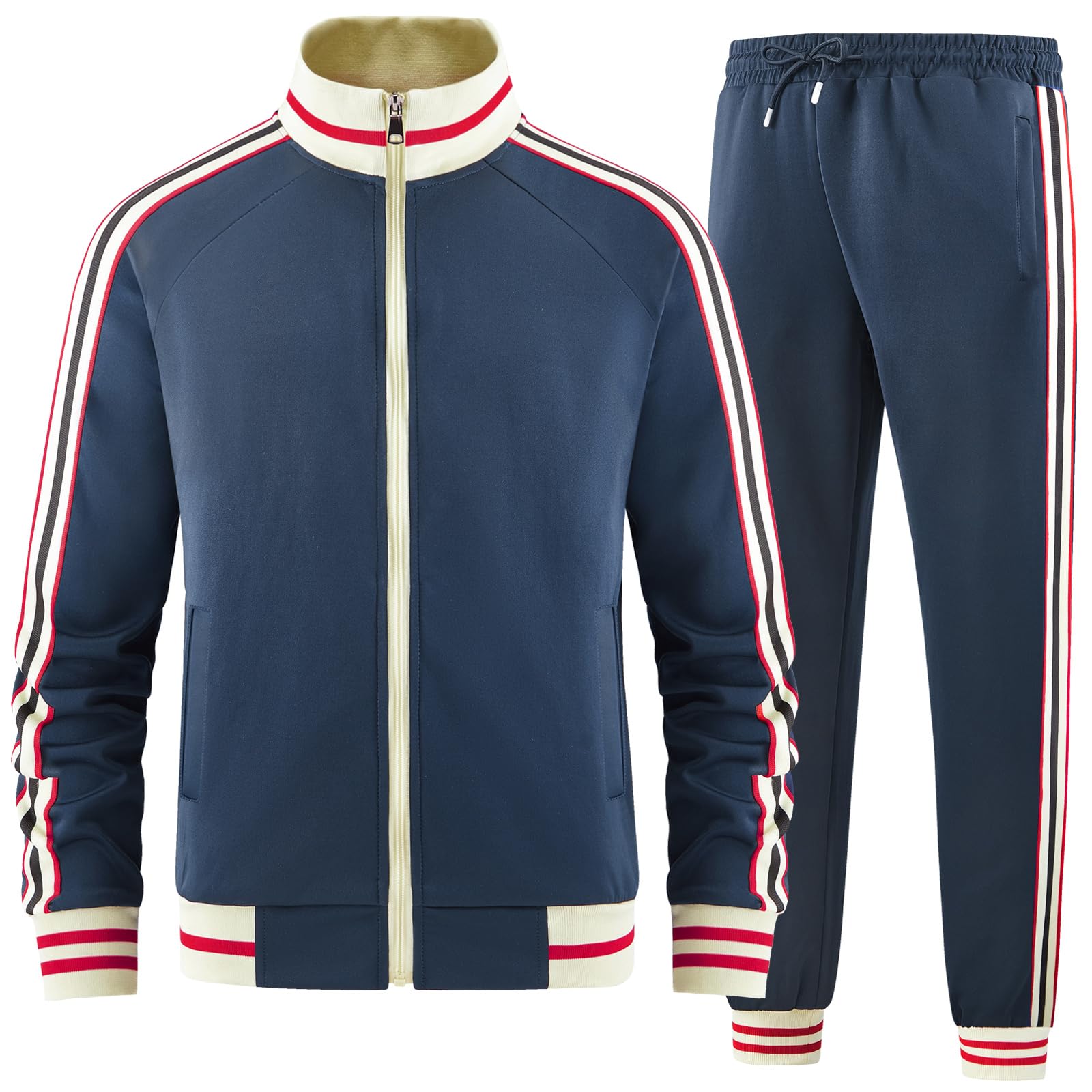 Men Track Suits Sets Long Sleeve Full-zip Sweatsuit Active Jackets and Pants 2 Piece Outfits