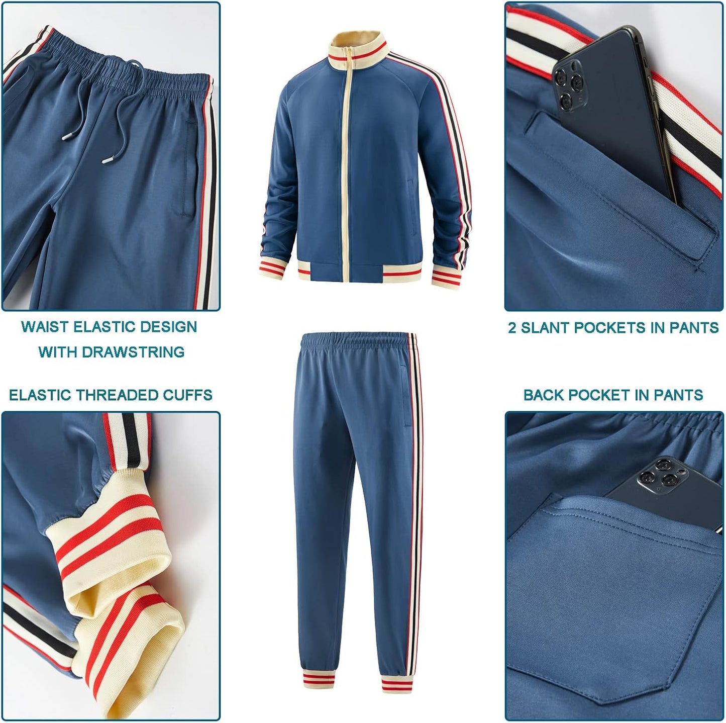 Men Track Suits Sets Long Sleeve Full-zip Sweatsuit Active Jackets and Pants 2 Piece Outfits