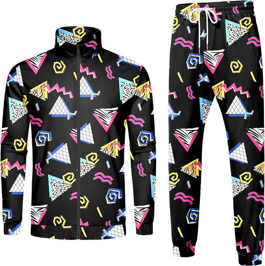 LecGee 80s 90s Outfit Sets for Men Long Sleeve Zipper Retro Jacket Jogging Sweatsuit Sets Retro 80s 90s Outfit